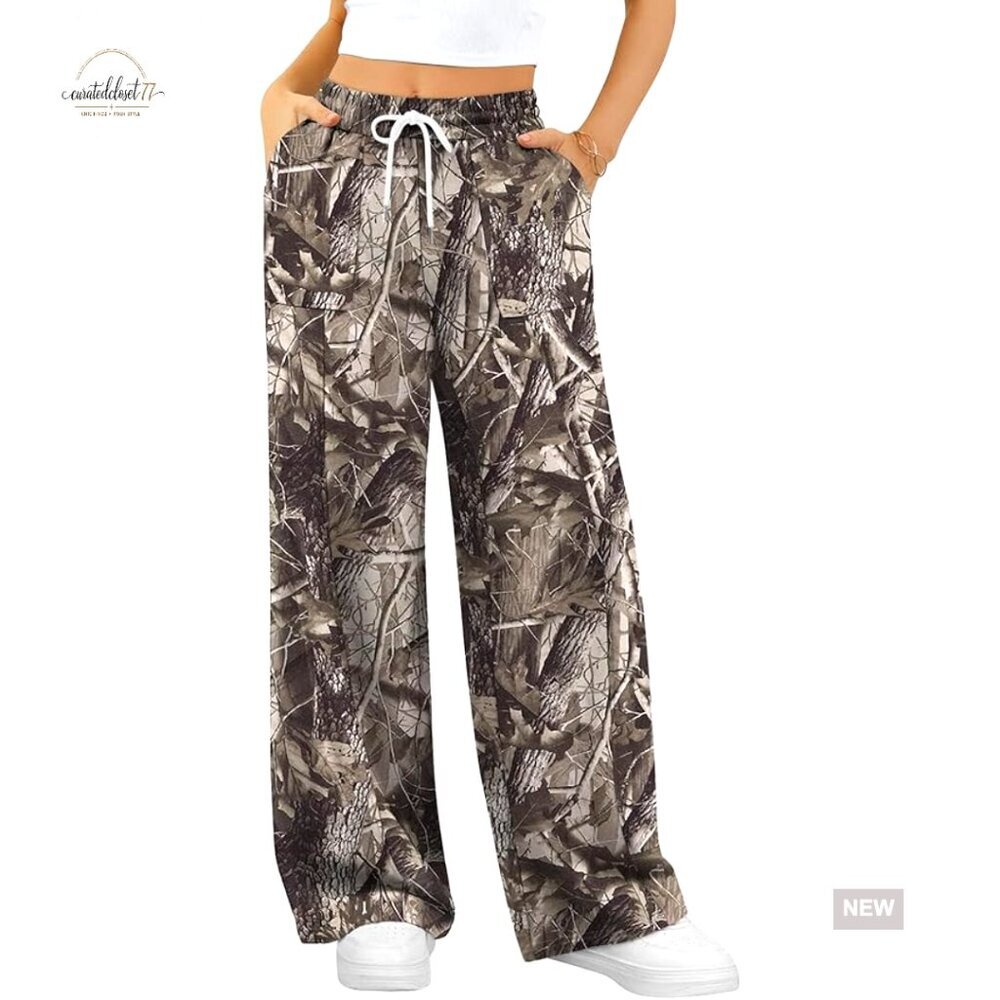 Wide Leg Sweatpants with Pockets, Cotton Blend, Casual Lounge Pants